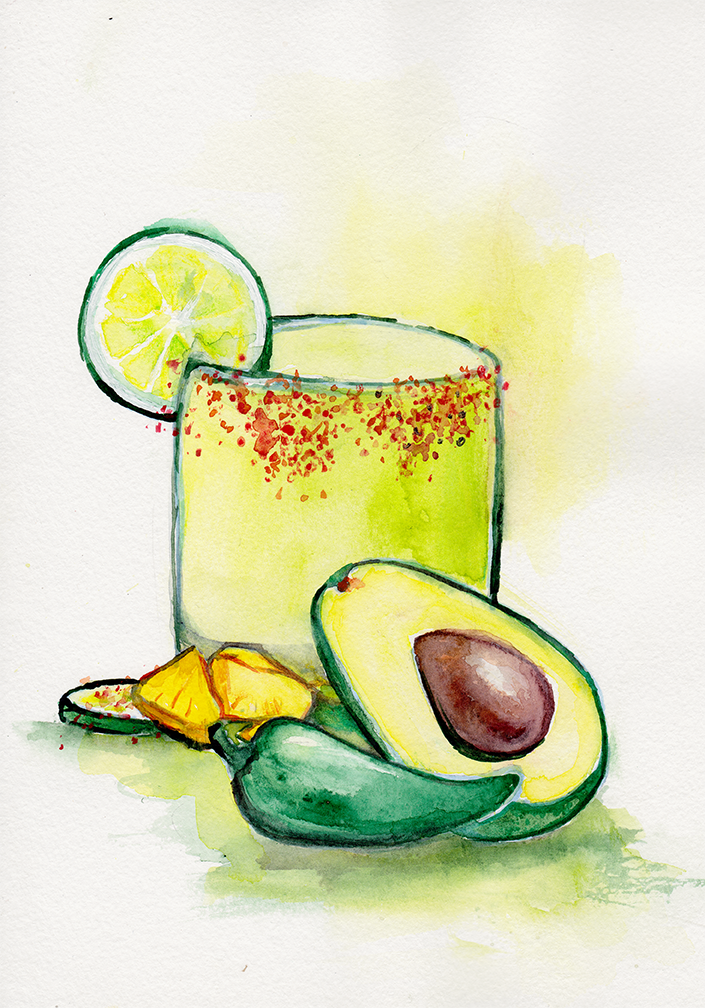 Avocado Jalepeno Margarita - Original Illustration