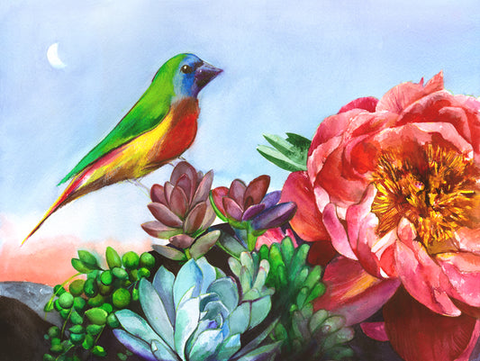 Parrot Finch in a Desert Garden Art Print