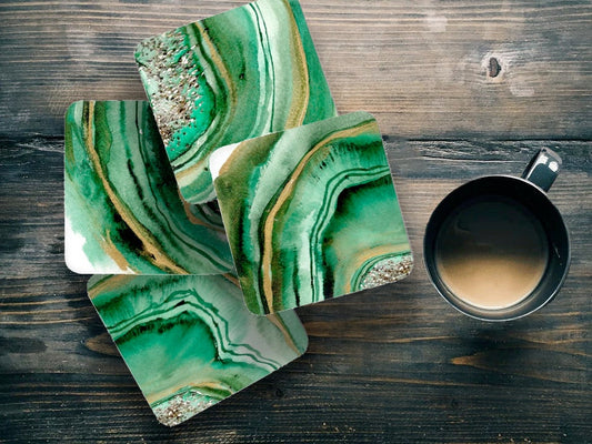 Green Agate Watercolor Coasters